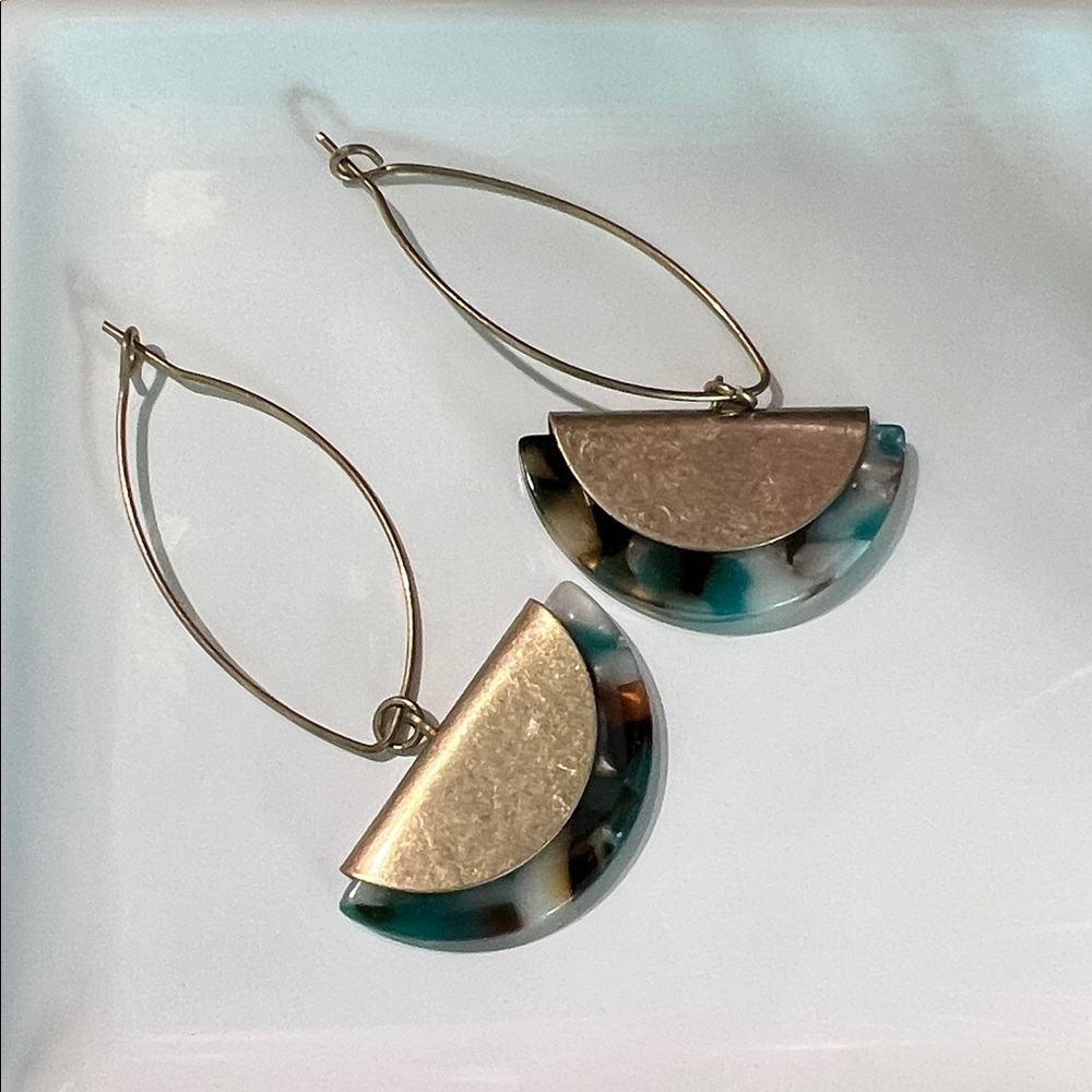 Gold & Tortoiseshell Half-Moon Drop Earrings - Picture 3 of 6